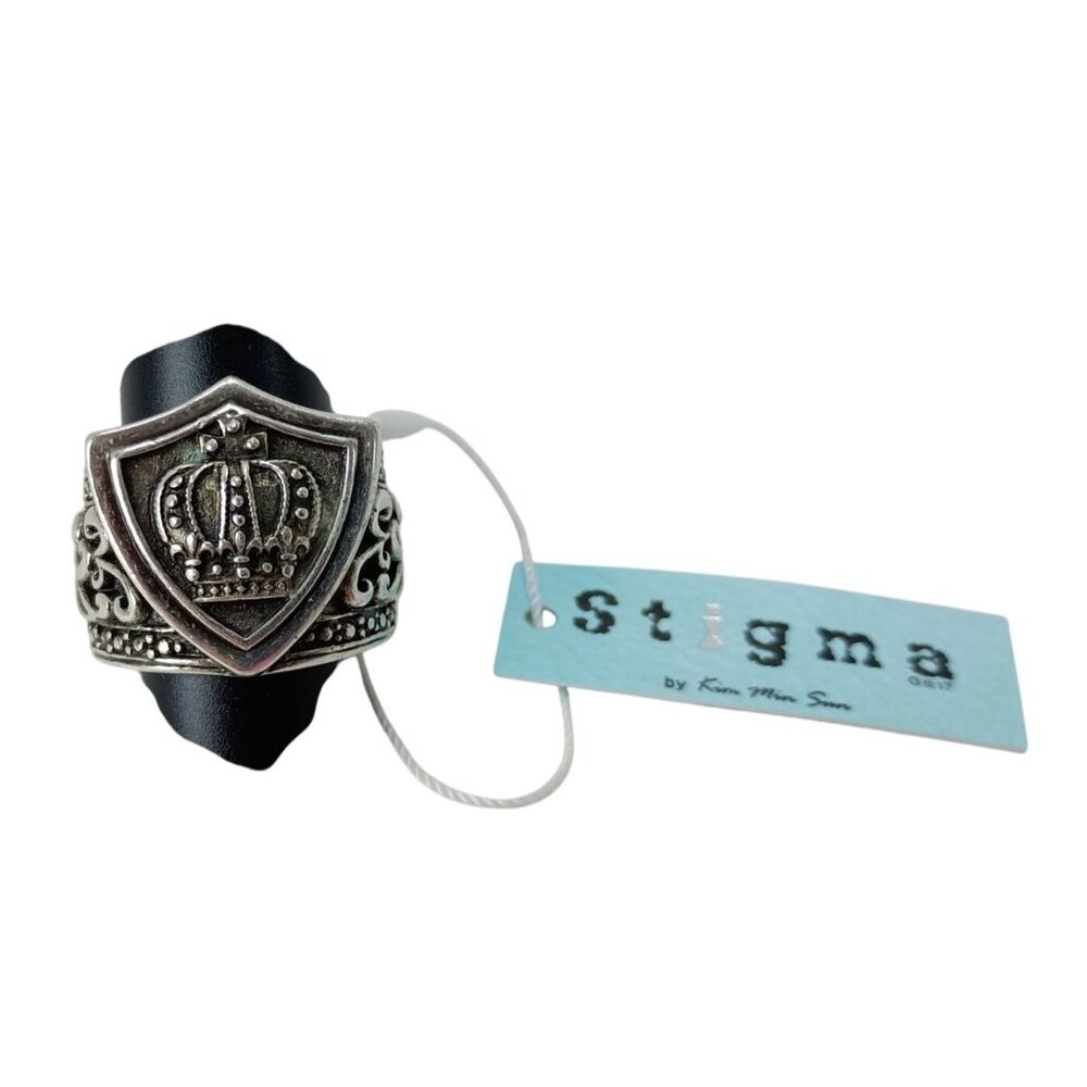 Men's Silver Tone Patina Crown Ring Stigma Sz.10 Men’s Jewelry Fashion